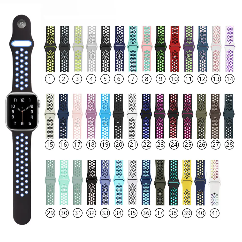 38mm 40mm 42mm 44mm Replacement Sports Double Silicone Watch Band Strap For Apple Watch SE 6 5 4 3 2 1