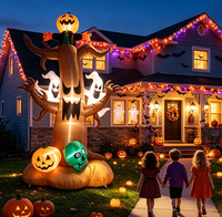 Décoration Gonflable d'Extérieur Grande Taille pour Halloween : Arbre Fantôme Effrayant avec Squelette, Citrouille et Épouvantail Lumineux
