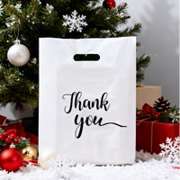 Sacs à main à soufflet latéral personnalisables avec logo blanc 'Merci', découpés, en PE recyclable, pour supermarché et exposition