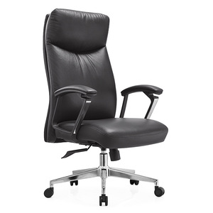 Chaise de bureau ergonomique en cuir noir pivotante avec accoudoirs pour bureau et usage commercial - Product Image 1