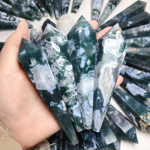 Vente en gros de baguette à pointe en cristal naturel pierre précieuse mousse agate duzy <span class=keywords><strong>pendule</strong></span> pour la décoration - Product Image 4