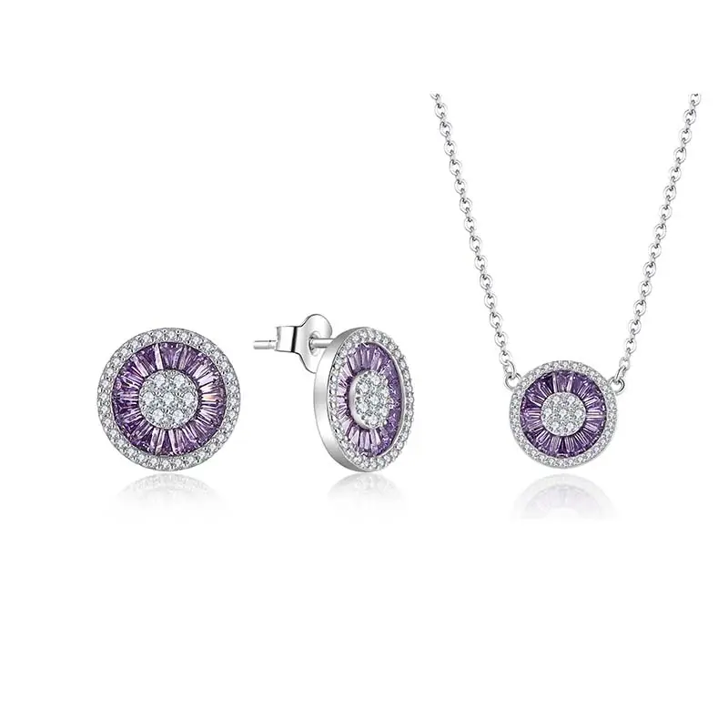 QX 925 Set argento zirconi all'ingrosso di alta qualità Custom OEM collana rotonda orecchini di lusso Zirconia donna Set di gioielli