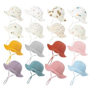 Q30803 nouveau-né enfant en bas âge coton mousseline chapeau de soleil avec chaîne randonnée en plein air parasol chapeau pour bébé mode seau chapeau - Product Image 1