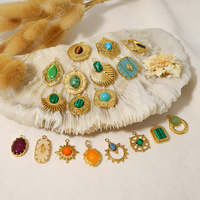 Accessoires semi-finis en acier inoxydable plaqué or 18 carats, pendentif en pierre naturelle verte, collier, pendentifs de mode, breloques