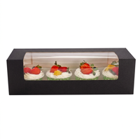 Boîte de boulangerie rigide carrée personnalisable avec fenêtre transparente longue, finition mate, pour sushis, gâteaux, rouleaux, biscuits, macarons, pain et autres snacks
