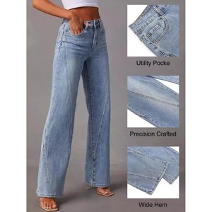 2025 High Street Style Baggy Straight Patchwork Transpirable Pantalones de mezclilla de cintura alta Y2K con pierna ancha para mujer - Product Image 1