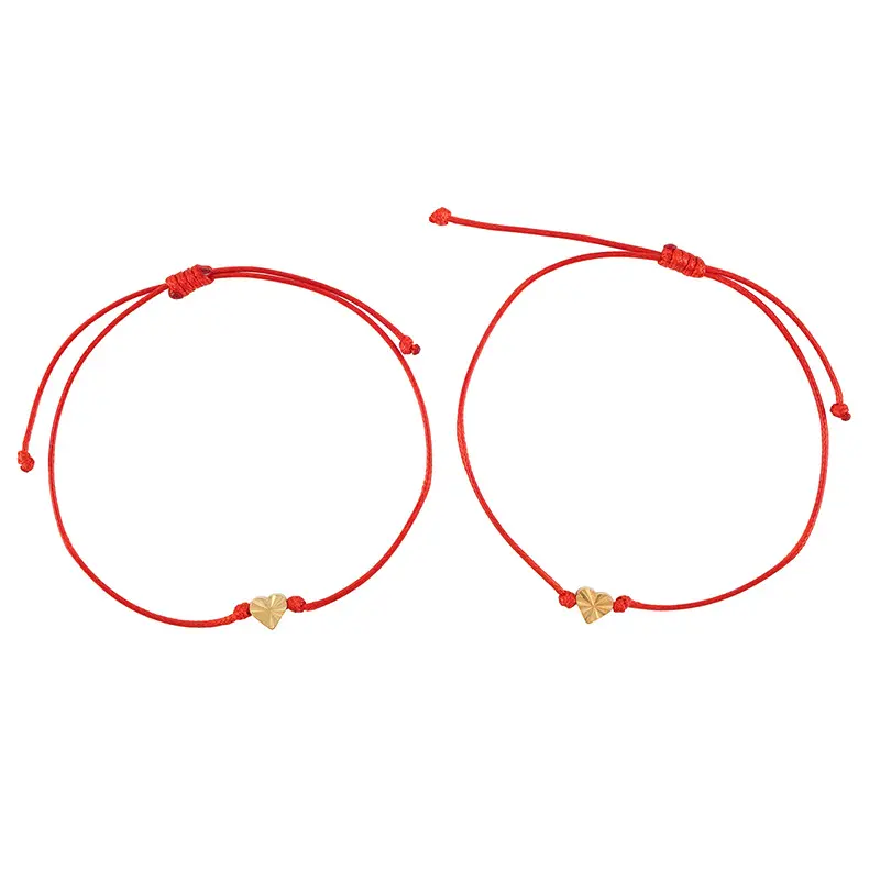 14 k gold plated Handmade Love Heart Charm Bracelet Red Rope Thread String Adjustable Bracelets For Women Couples