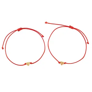 Позолоченный браслет ручной работы с подвеской в виде сердца, 14 к, красный веревочный Регулируемый браслет с нитками для женщин и пар
