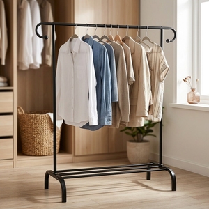 Einfacher Kleiderständer aus Stahlrohr mit klassischen gebogenen Haken, Schlafzimmer-<span class=keywords><strong>Kleiderschrank</strong></span>-Aufbewahrungseinheit, platzsparender Kleiderhalter, KD-Struktur - Product Image 2