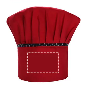 조정가능한 요리사 인쇄 빨간 위생 모자 탄력 있는 자수 피자 요리사 모자 Stitchwork