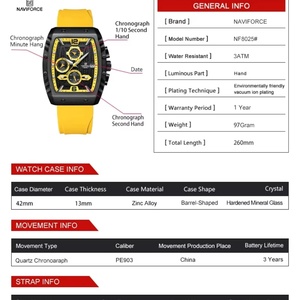 Montres pour hommes NAVIFORCE avec cadran en forme de baril créatif, chronographe à quartz étanche, affichage de la date, montre-bracelet pour homme - Product Image 6