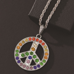 Collar con Colgante de Símbolo de Paz, Adorno de Diamantes de Imitación Coloridos, Diseño Geométrico, Joyería de Regalo - Product Image 3