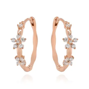 Earring Manufacturer Gemnel 18K Gold Plating Flower Hoops CZ 925 Silver Luxury Jewelry Earrings