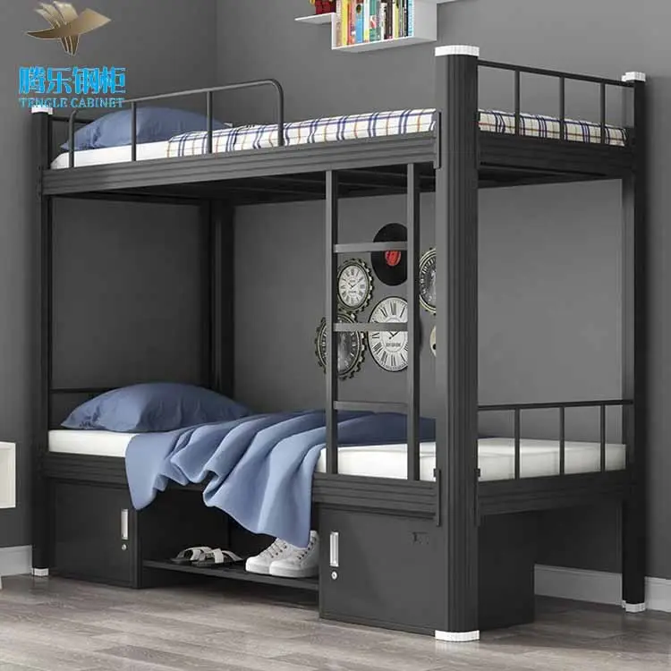 Adults Dormitory Double Layer Loft Bed Student Bedroom Furniture Metal School Steel Bunk Bed with Steel Storage