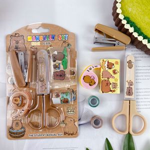 Juego de Papelería 5 en 1 con Diseño de Capibara Adorable DHF, Útiles Escolares Kawaii de Dibujos Animados, Tijeras, Grapadora, Cinta Adhesiva, Regalo para Niños - Product Image 3