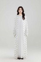 Abaya Kimono Fluide et Ample à Pois Transparente pour Femmes Musulmanes, Modèle Personnalisé avec Logo OEM, Design Fluide et Élégant