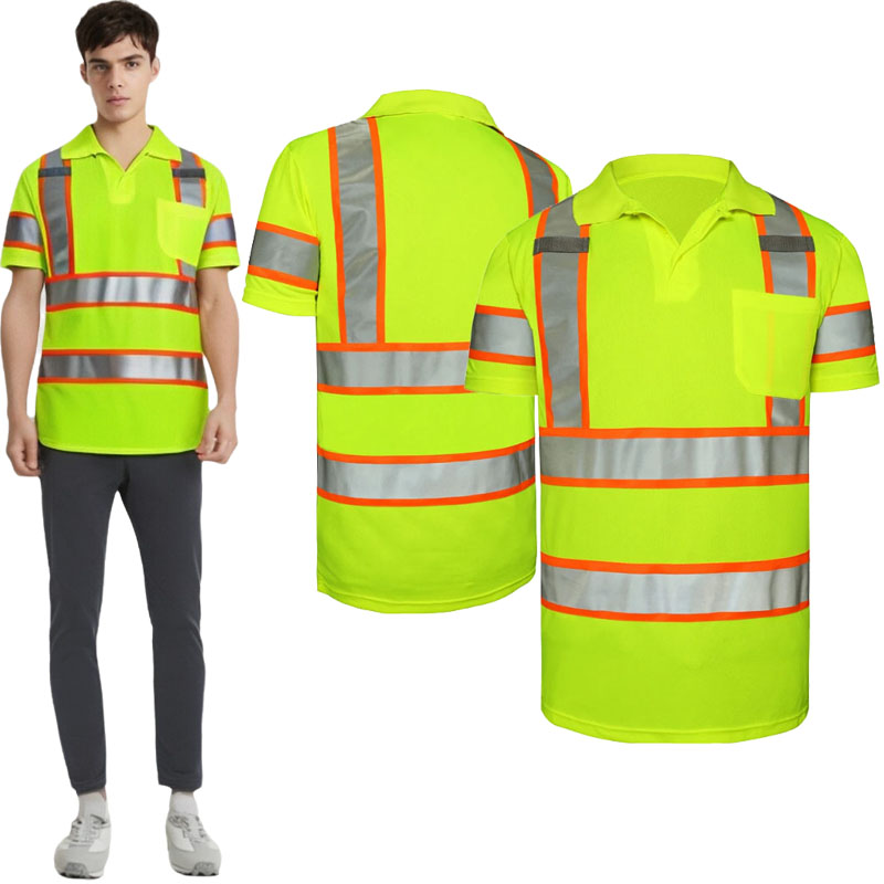 قميص Hi Viz Vis للعمل ذو أزرار، بتصميم مواكب للموضة من الفئة 3، بأكمام قصيرة بلونين، قميص بولو آمن موحد