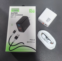 Cargador de Pared USB Tipo C PD de 65W con 2 Puertos, Enchufe EU/US, Carga Rápida para Teléfono Móvil