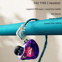 Headset Earphone berkabel hifi Tipe c Gaming, Earphone Gaming DAC pengurang kebisingan panggilan bebas Genggam kualitas tinggi