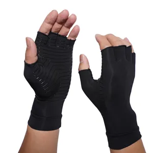 Черные полупальцевые мотоциклетные компрессионные терапевтические перчатки для лечения артрита, Нескользящие медные защитные перчатки без пальцев