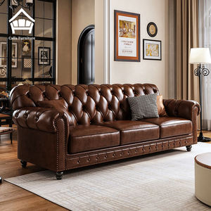 Canapé Chesterfield en <span class=keywords><strong>cuir</strong></span> véritable capitonné rétro américain de luxe 2/3/4 places Ensemble de canapés sectionnels <span class=keywords><strong>marron</strong></span> Meubles de salon - Product Image 5