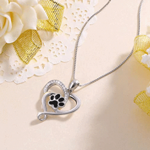 Collar con colgante de corazón de resina con huella de pata de gato, collar con dije de huella de corazón hueco, joyería de moda - Product Image 3