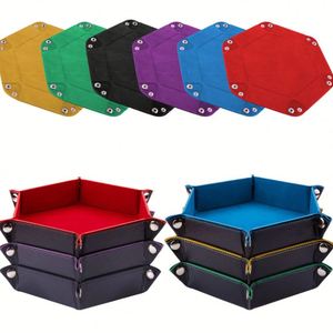 Hexagonal Foldable Faux Leather Velvet Lining Tabletop Game Dice Holder Multi-Use Jewelry Coin <b>Storage</b> <b>Tray</b> - Product Image 4