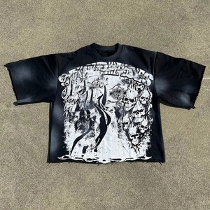 Camisetas Personalizadas con Impresión Gráfica, 100% Algodón, para Hombre, Estilo Vintage, Corte Holgado, Recortadas - Product Image 1