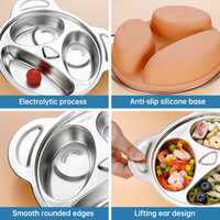 Plateau repas enfant Lekfre mignon en forme de dessin animé, boîte à lunch en acier inoxydable pour enfants, plateau repas scolaire SS304 avec tapis anti-adhésif en silicone