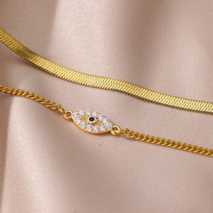 Pulsera de tobillo de acero inoxidable chapada en oro con cadena de serpiente y colgante de cruz para pies - Product Image 5