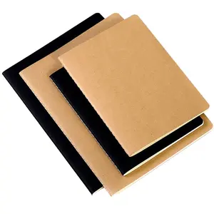 卸売 紙14サイズ-カスタムブラックカードペーパーノートブックA5サイズブラウンクラフト紙縫製製本ノートブック