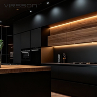 Meuble de cuisine modulaire laqué, écologique, moderne, avec éclairage LED, sans poignée, en marbre, avec panier de rangement pour usage commercial