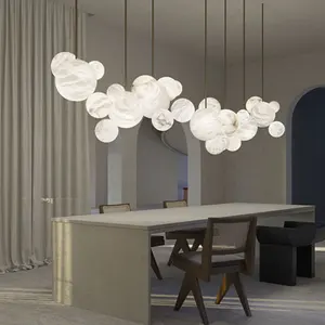 Lampu gantung Led, desain Modern kreatif klub Senior ruang makan lampu gantung lingkaran bulat Alabaster pencahayaan