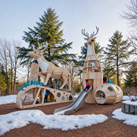 Équipement de jeu extérieur en bois sur le thème du cerf, toboggan en acier inoxydable, certifié CE pour sites touristiques, centres de villégiature et parcs communautaires