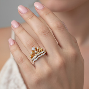 S925 <b>Silver</b> Crown Moissanite Two Piece Stackable <b>Ring</b> Set 2026 Hot Trend Women Wedding Engagement Jewelry Accessory - Product Image 3