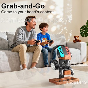 Solid Wood Headphone <b>Stand</b> With Game <b>Controller</b> Holder 10.2 Inch Desktop Organizer For Office And Gaming - Product Image 4