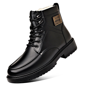 Men's Winter Snow <b>Boots</b> Wool Lined Anti Slip Rubber Sole Low Heel Leather Mid Calf <b>Boots</b> - Product Image 5