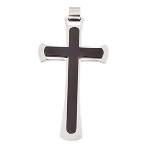Ciondolo a croce in acciaio con intarsio nero per gioielli da uomo e da donna - Product Image 1