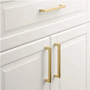 Poignées et boutons de tiroir de chambre à coucher moderne, barre carrée en or, poignées de meubles d'armoire de cuisine en laiton pour porte
