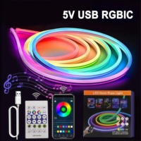 Ruban LED RGBIC Néon 3m/Rouleau 5m/Rouleau Flexible, Contrôle USB/Par Application/Télécommande, Synchronisation Musicale, Coupeur Facile, Installation Simplifiée