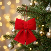 Ornement de Noël de luxe en velours, nœud rouge, pendentif en velours pour arbre de Noël, décoration suspendue