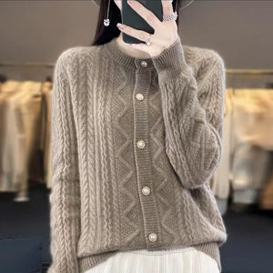 Cárdigan de <span class=keywords><strong>Mujer</strong></span> de Invierno, Tejido Grueso de <span class=keywords><strong>Lana</strong></span> <span class=keywords><strong>Merino</strong></span> y Cachemira - Product Image 3