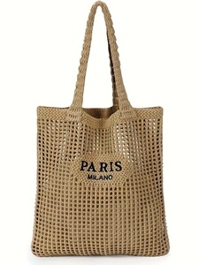 Bolso Tote de Malla Paris Milano, Color Sólido, Cierre de Cremallera, Diseño Minimalista, Portátil, para Todas las Temporadas, para la Playa, Compras, Bolso de Mujer - Product Image 4