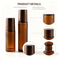 Flacon roll-on en verre ambré givré avec bouchon en bois pour huile essentielle, parfum, conteneur portable rechargeable à bille roulante 5ml 10ml