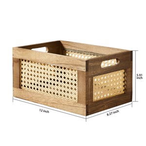 Boîte de rangement en bois vietnamien avec sangle en rotin - Product Image 2