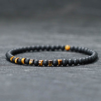 Bracelets en perles d'onyx noir mat de 4mm faits à la main pour hommes femmes Bracelet extensible en perles de pierre d'oeil de tigre Turquoise Malachite