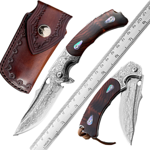 มีดพับเหล็กดามัสกัส 67 ชั้น คุณภาพสูง ด้ามไม้พะยูง พกพาสะดวก EDC สำหรับเอาตัวรอด  OEM ปรับแต่งได้ เป็นของขวัญ - Product Image 1