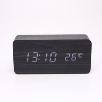 Jam Alarm Elektronik Modern Sederhana Berbahan Kayu, Bertenaga Baterai, dengan Kontrol Suara, Tampilan 24 Jam, Tampilan Bulan, Bentuk Persegi Panjang, Grosir