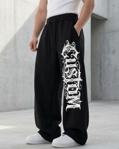Custom 300gsm Heavyweight 100% Cotton <strong>Baggy</strong> Wide Leg <strong>Men</strong> Sweatpants OEM Streetwear <strong>Joggers</strong> - Product Image 1