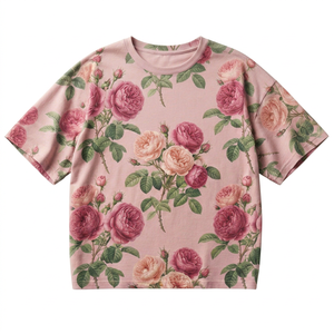 เสื้อยืดคอกลมแขนสั้นพิมพ์ลายดอกกุหลาบสีชมพูสำหรับผู้ชาย ทรงปกติ ใส่สบายๆ สำหรับฤดูร้อน - Product Image 1